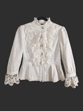 2Plus Jacquard Floral Lace Jabot Ruffle J-Fashion Lolita Jacket (XS)